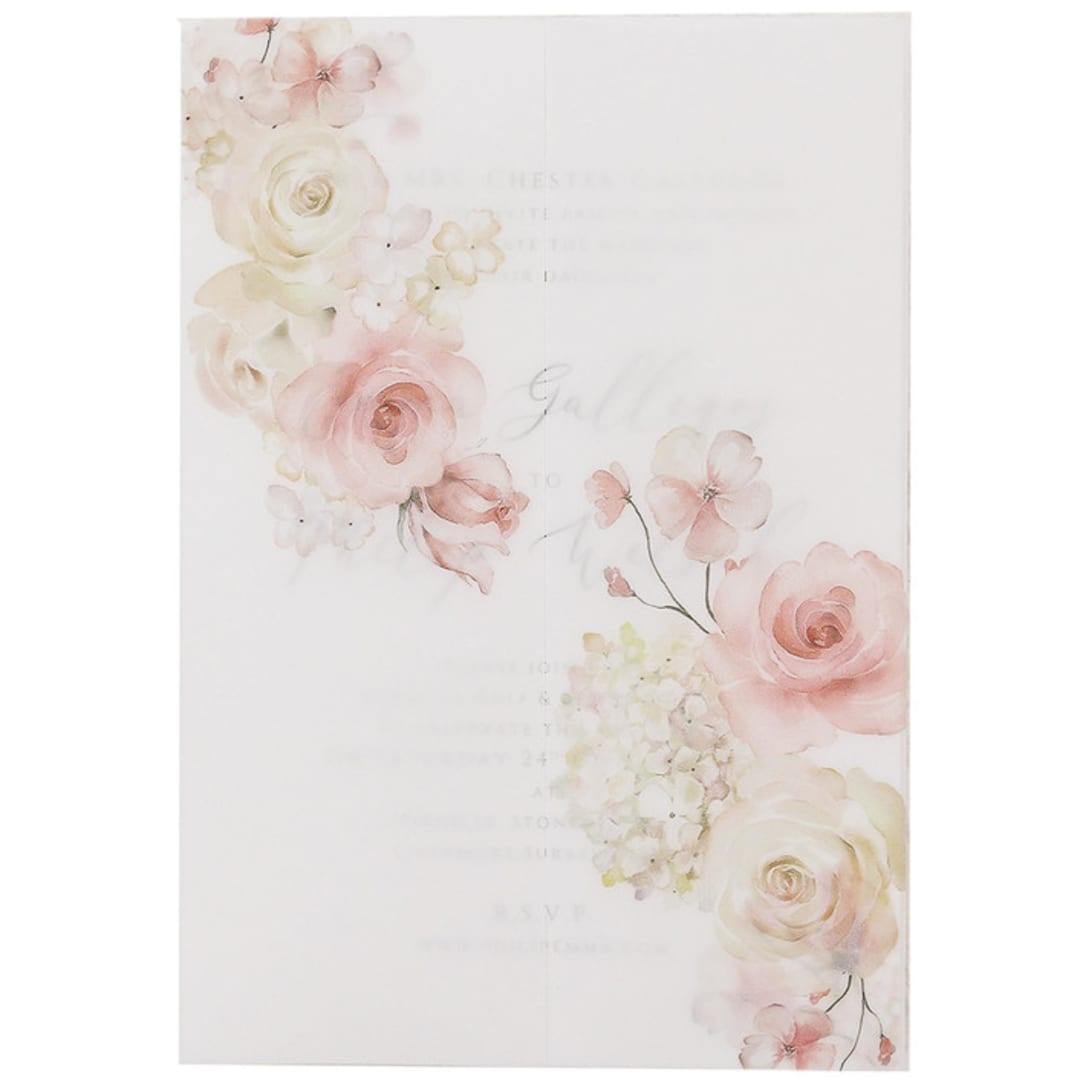 "Flower Printed Vellum Jackets, Set of 10" - Invitation Jackets and Overlays in white by Self Stationery