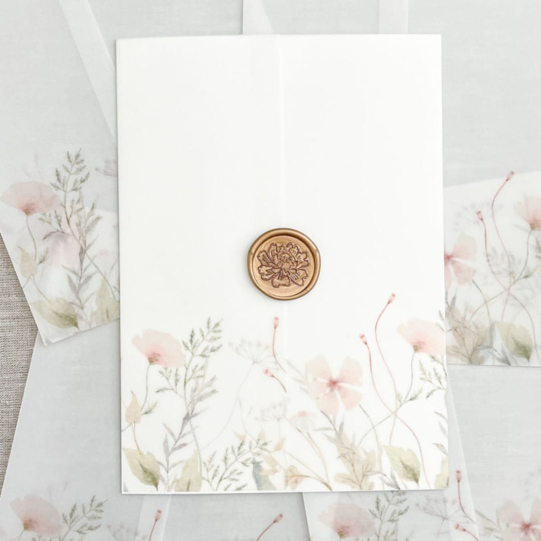 "Neutral wildflowers vellum wraps for 5x7 invitations | Set of 10" - Invitation Jackets and Overlays in natural by Maria Ferrer G.