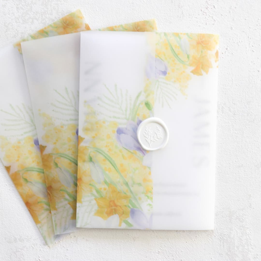 Yellow Watercolor Vellum Jackets | Size 5x7 | Set of 25