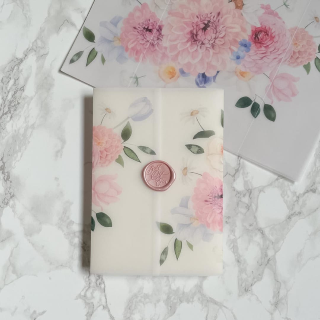 "Pink Spring Floral Vellum (10 pack)" - Invitation Jackets and Overlays in clear by Carley Zuercher