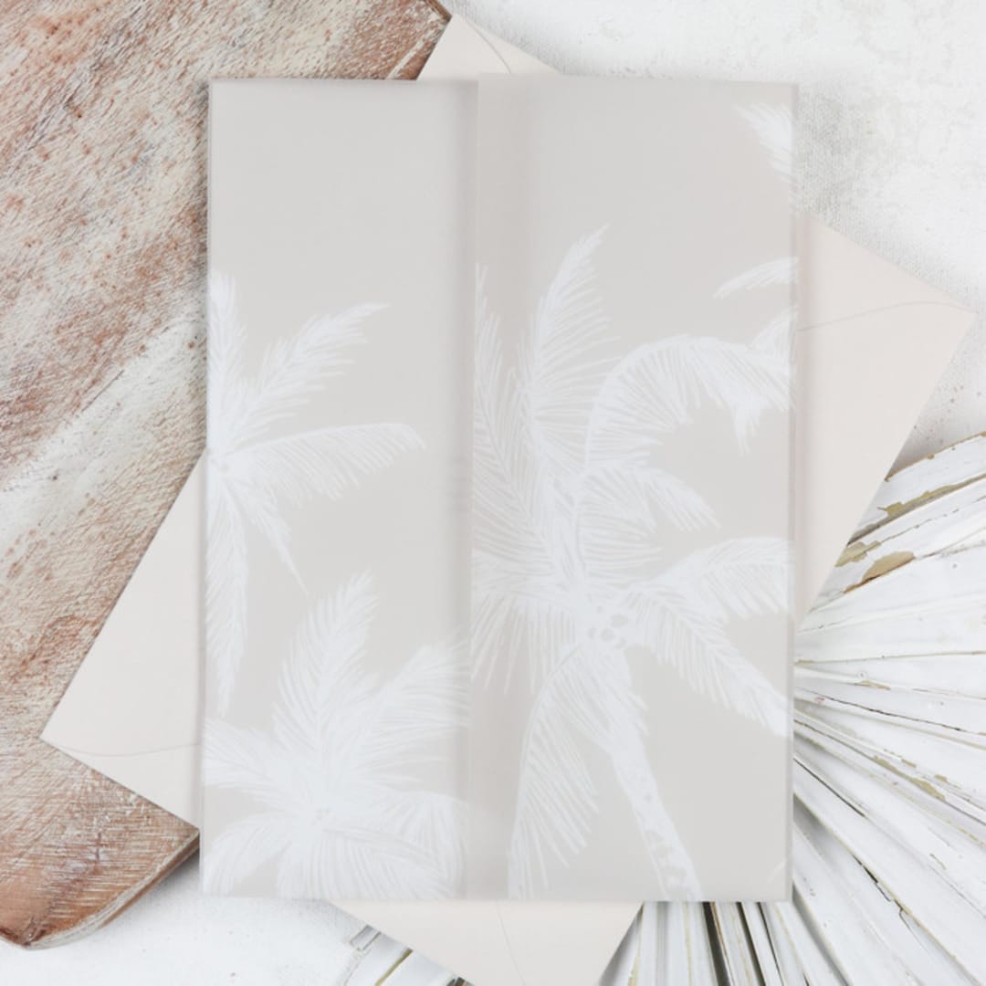 Cream Palm Trees Sketch Vellum Jacket | Size 5x7 | Set of 25