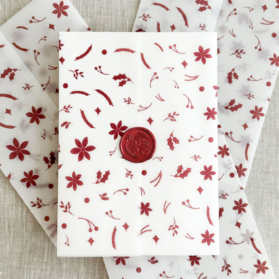 "Red Christmas vellum wrap | Set of 10" - Invitation Jackets and Overlays in red by Maria Ferrer G.