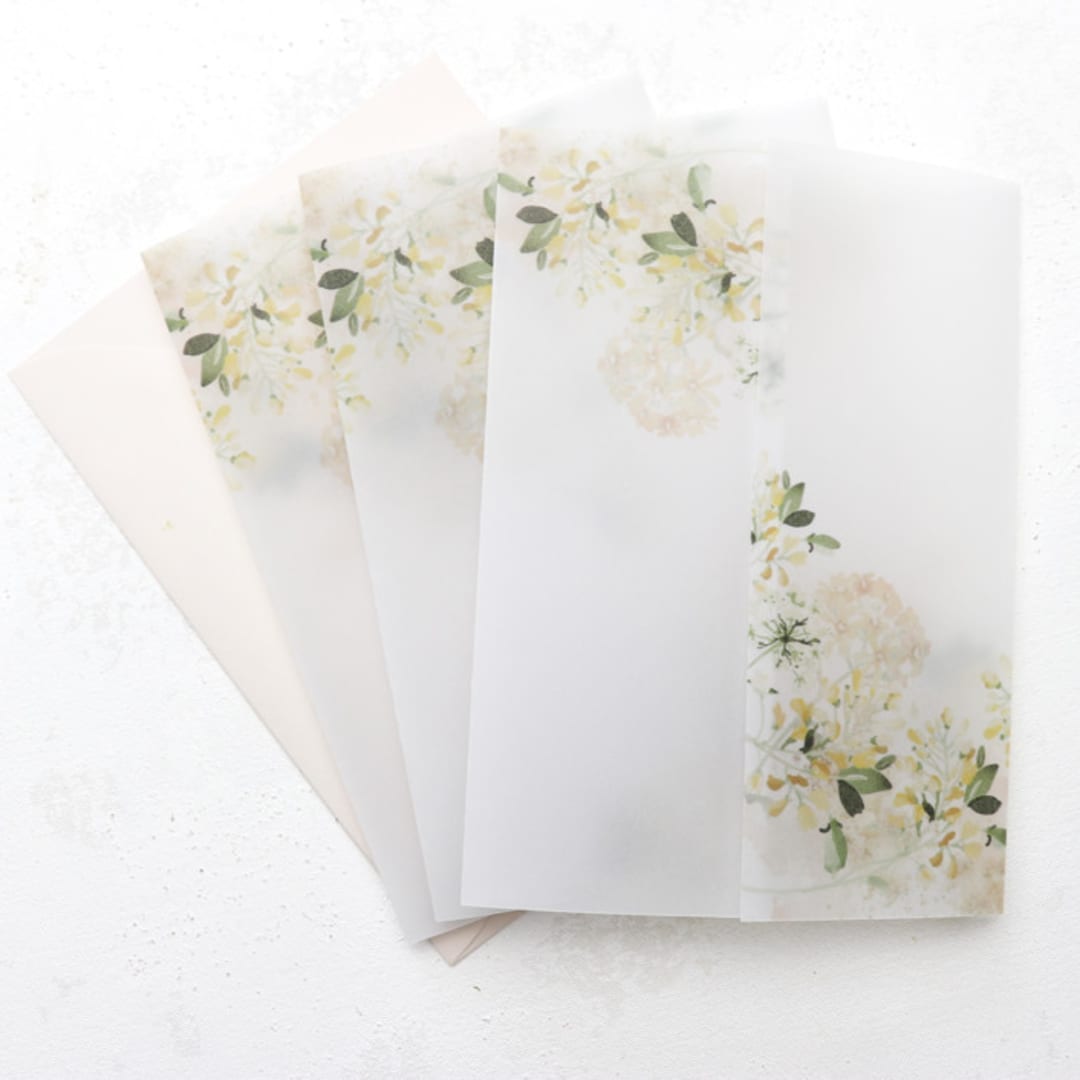 Yellow and Cream Floral Vellum Jacket | Size 5x7 | Set of 25