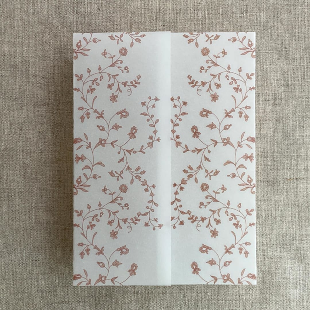 "Old rose dainty floral vines printed vellum wrap for 5x7 card  | pack of 10" - Invitation Jackets and Overlays in pink by Ivory Invitations