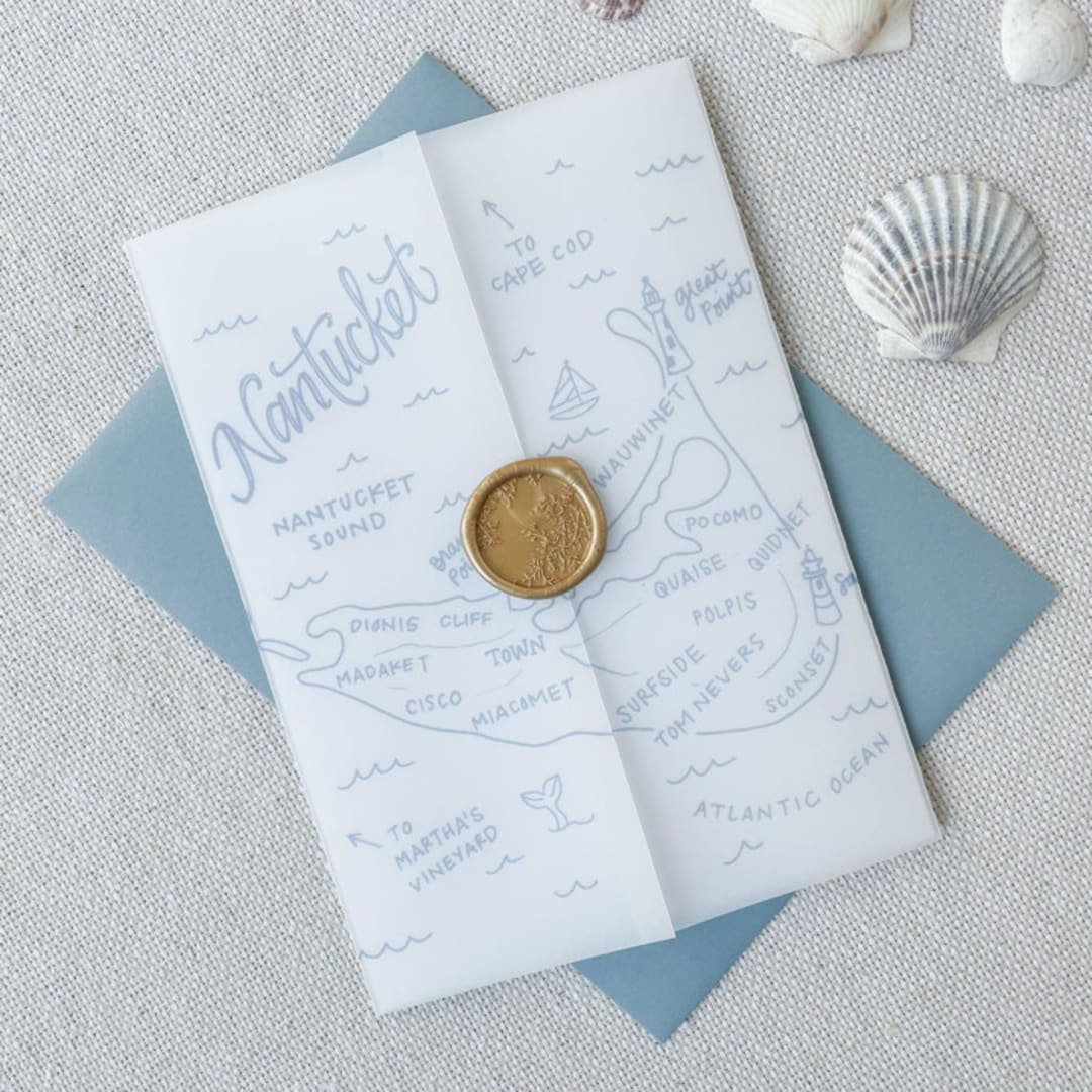 "Nantucket Vellum Jackets | Set of 10 | Blue & Green Color Options" - Invitation Jackets and Overlays in multicolorassorted-colors by Megan Tendler
