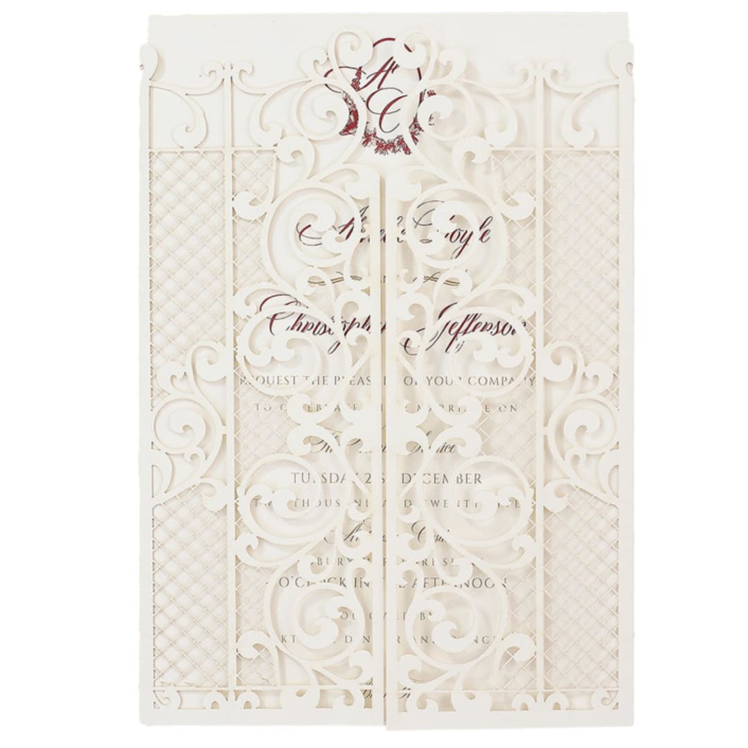 "Elegant Cream Laser Cut Invitation Cover for 5x7 Card | Set of 10 | Envelopes Included" - Invitation Jackets and Overlays in beige by Self Stationery