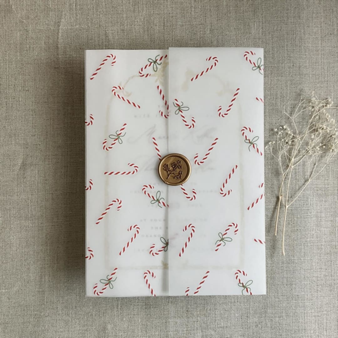 "Holiday candy cane printed vellum wrap for 5x7 card | pack of 10" - Invitation Jackets and Overlays in multicolorassorted-colors by Ivory Invitations