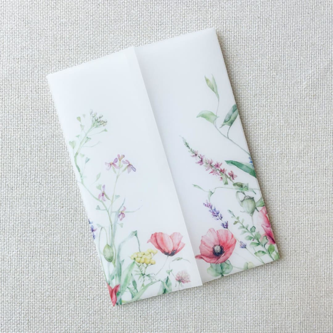 "Meadow Flora Vellum Jackets | Set of 10" - Invitation Jackets and Overlays in multicolor by Megan Tendler