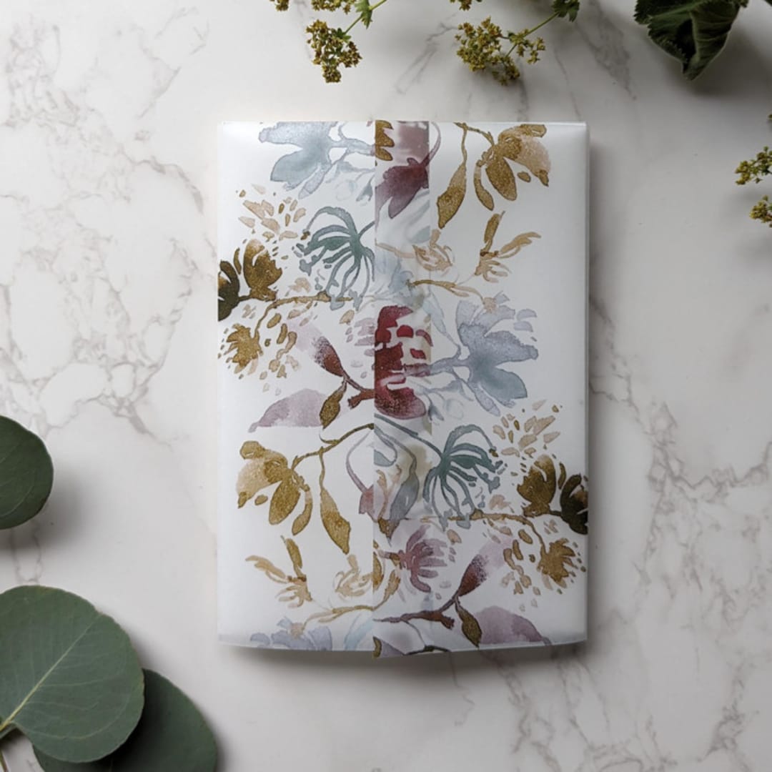 "Wildflowers Watercolor Vellum Wrap | Set of 10" - Invitation Jackets and Overlays in beige by Campofiore Paper Studio