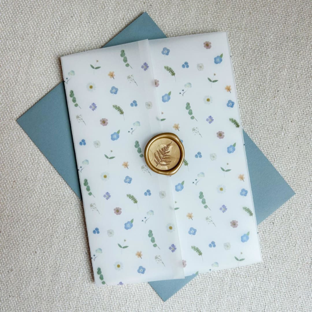 "Tiny Pressed Floral Vellum Jackets | Set of 10" - Invitation Jackets and Overlays in multicolorassorted-colors by Megan Tendler