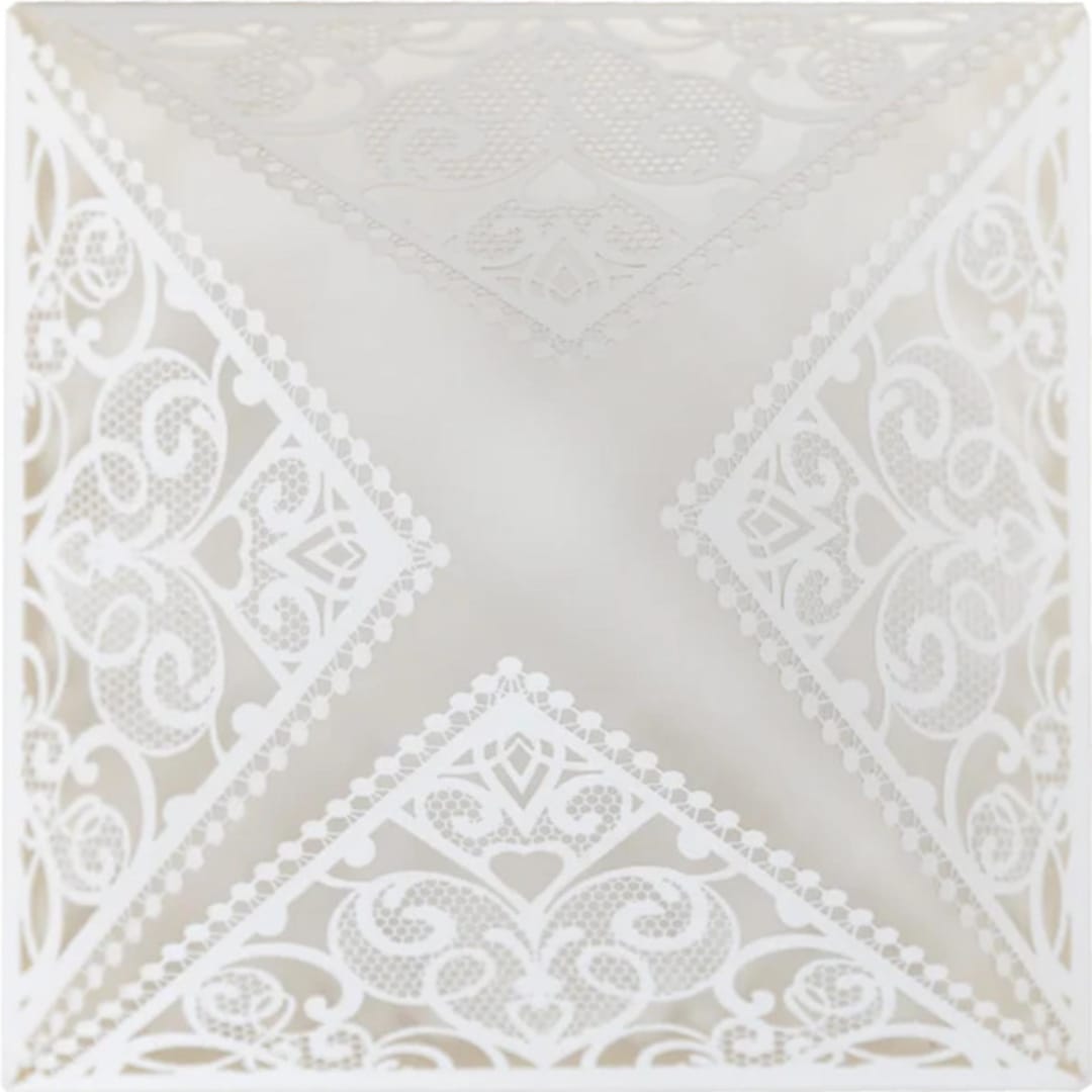 "Elegant Laser Cut Cover | Set of 10 | Envelopes Included" - Invitation Jackets and Overlays in white by Self Stationery