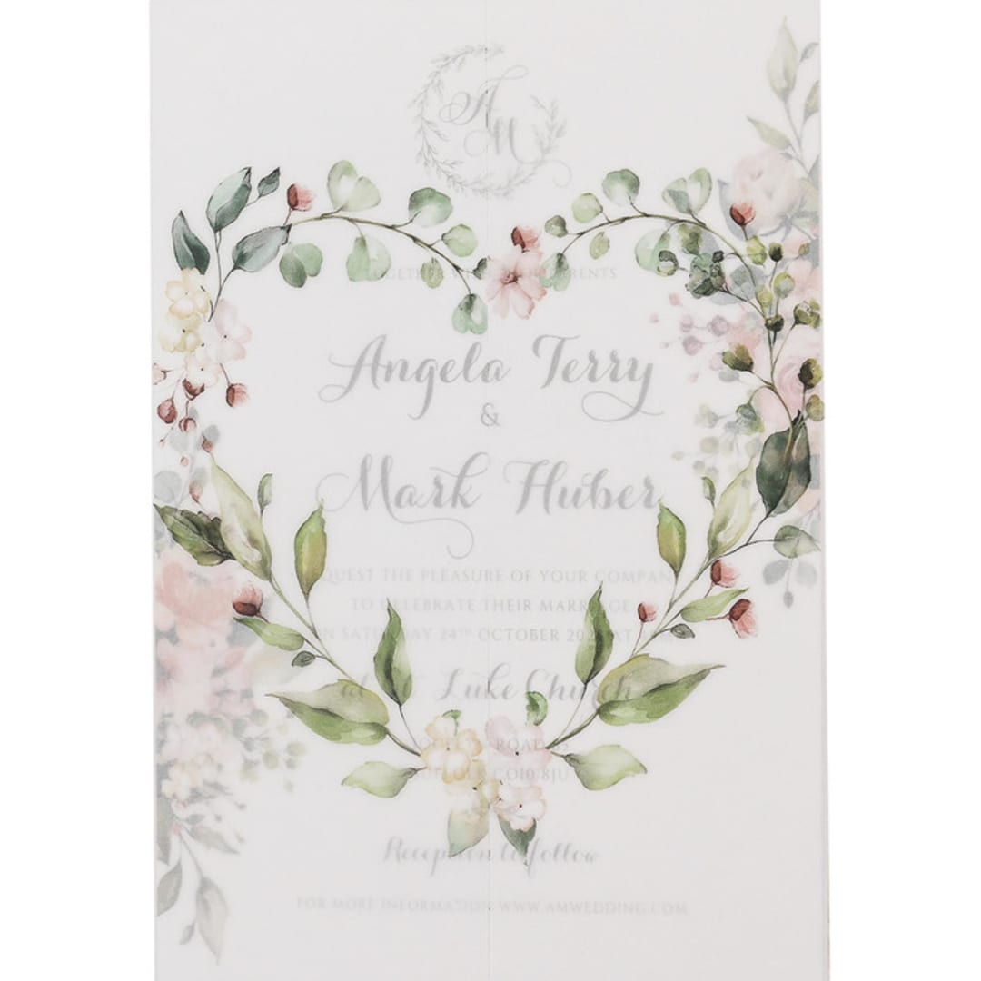 Vellum Wrapper With Heart-Shaped Floral Wreath, Set of 10