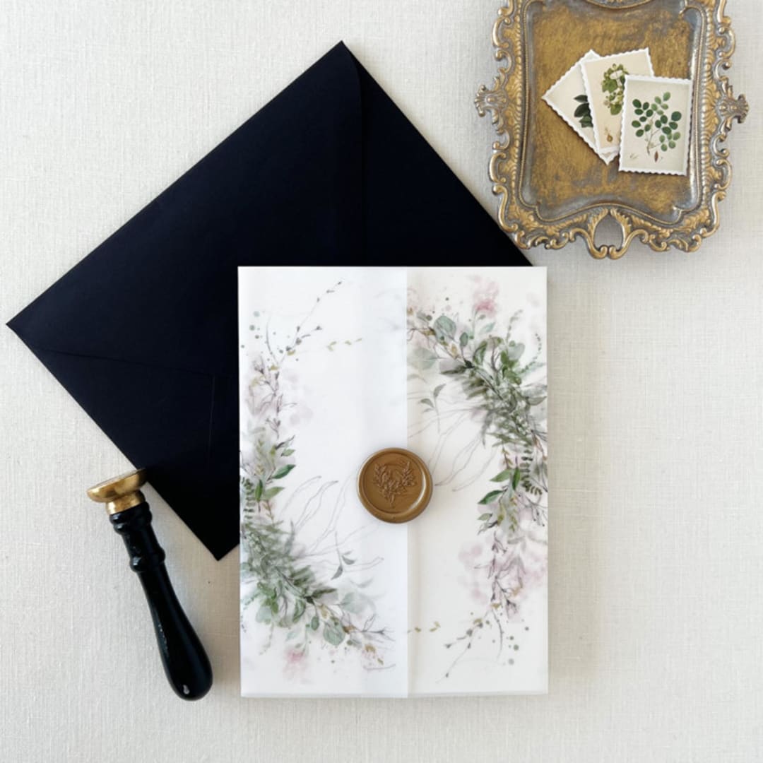 "Rustic Greenery Botanical Vellum Wrap | set of 10" - Invitation Jackets and Overlays in green by Eva Friesen