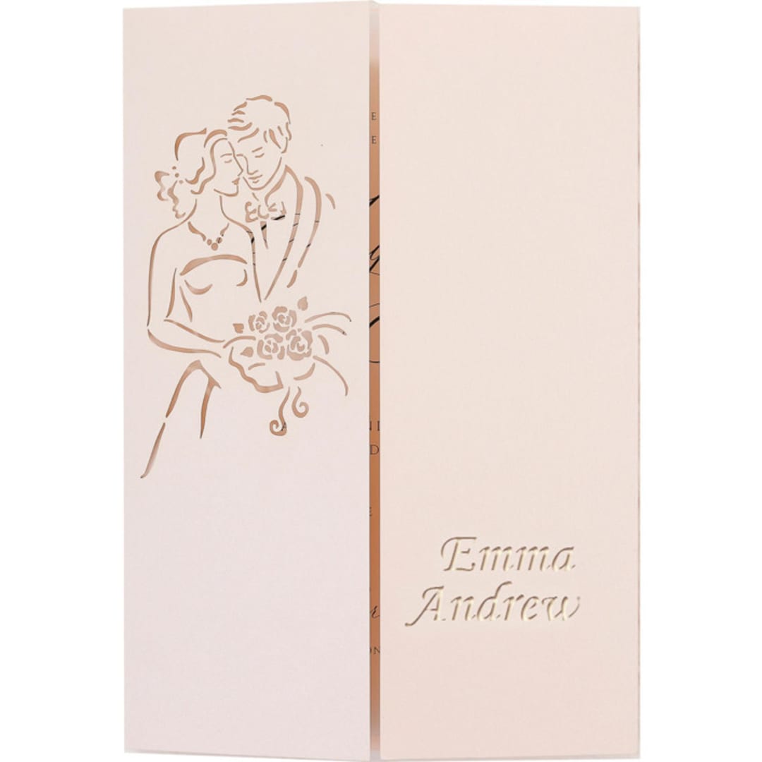 NEW!!! Names on the Cover, Personalized Peach Metallic Laser Cut Covers for 5x7 Card | Set of 10 | Envelopes Included