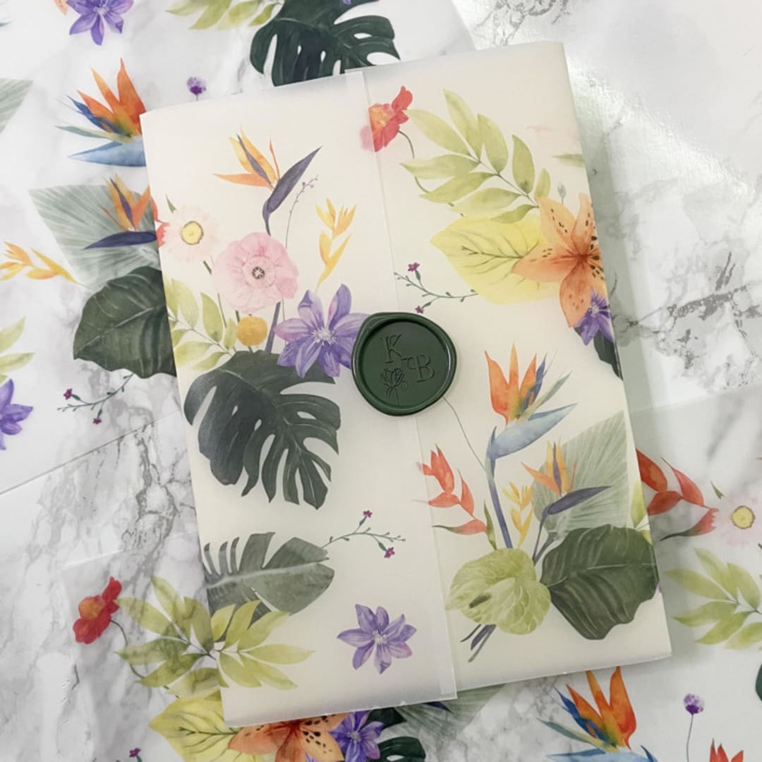 "Tropical Floral and Greenery Vellum Wraps (10 pack)" - Invitation Jackets and Overlays in clear by Carley Zuercher