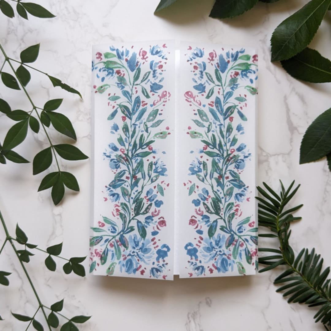 "Garland Watercolor Vellum Wrap" - Invitation Jackets and Overlays in white by Campofiore Paper Studio
