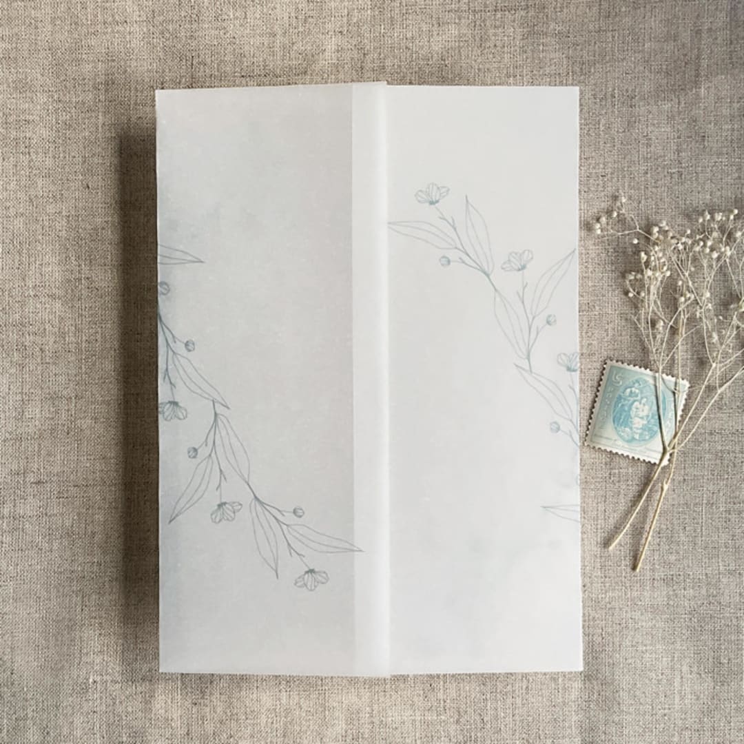 "Jessica minimalist steel blue vellum wraps for 5x7 card | pack of 10" - Invitation Jackets and Overlays in blue by Ivory Invitations