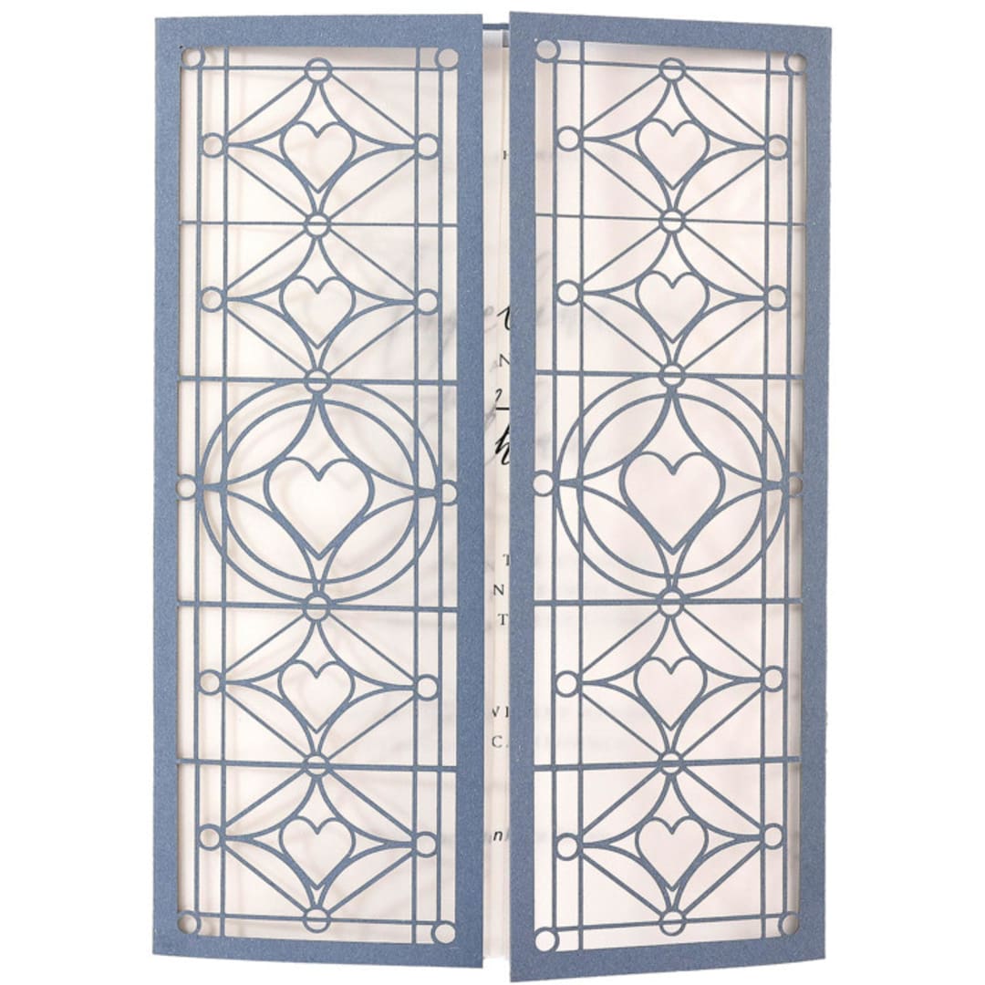 "Gatefold Laser Cut Invitation Jackets with Vellum for 5x7 Card | Set of 10 | Envelopes Included" - Invitation Jackets and Overlays in blue by Self Stationery