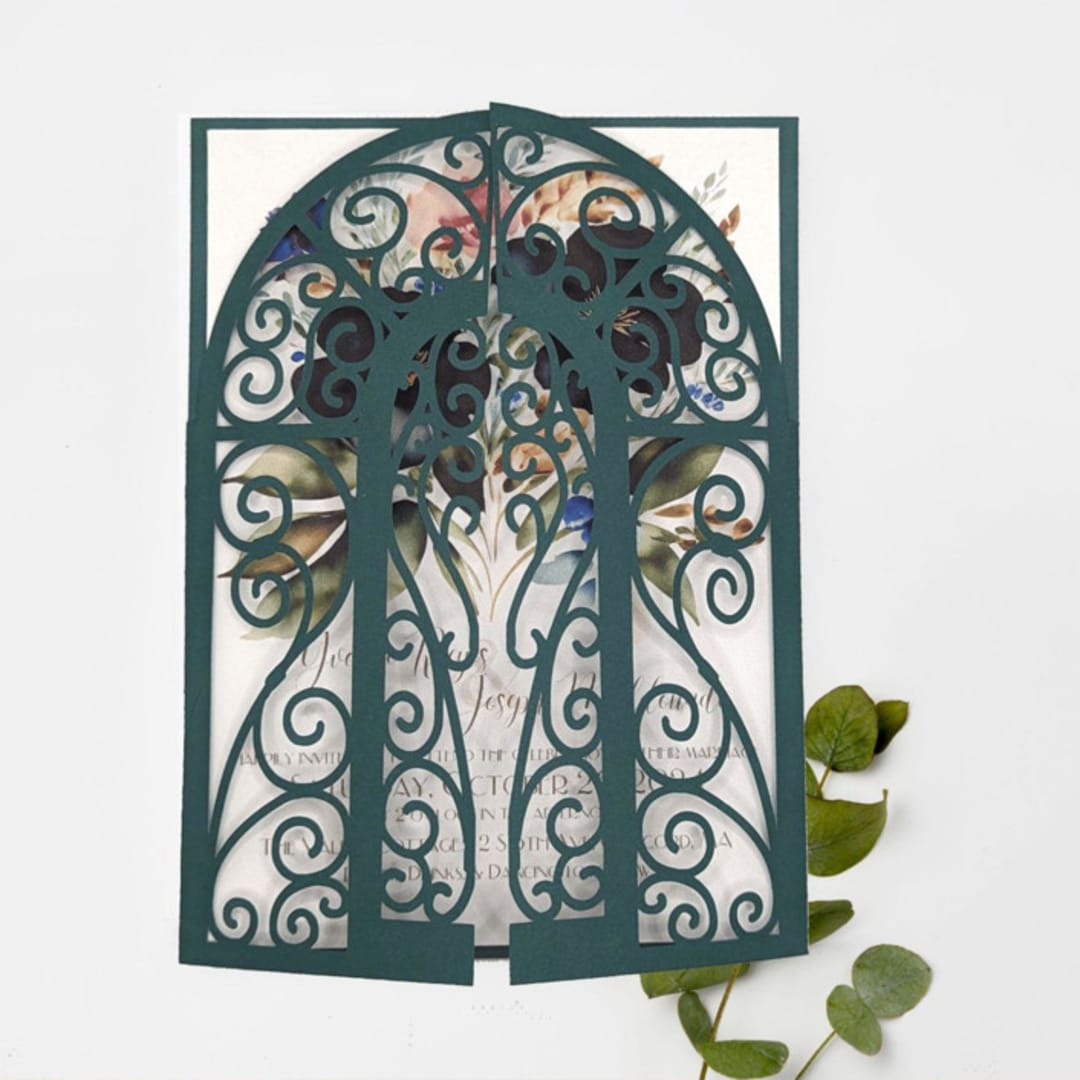 "Forest Green, Modern, Laser Cut Invitation Jacket, Qty 10" - Invitation Jackets and Overlays in green by The Savage Label