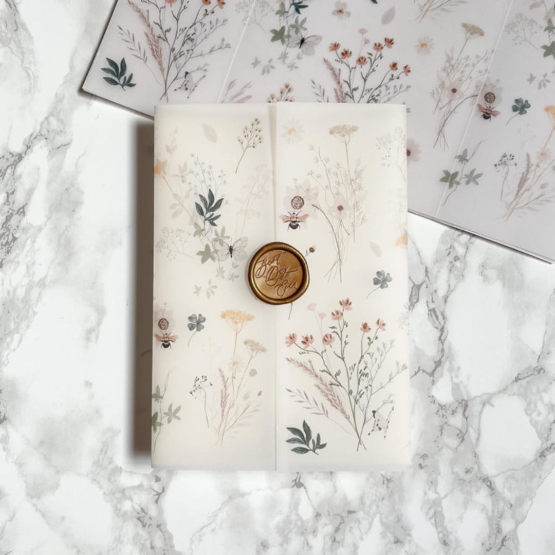 "Neutral Wildflower Vellum Jacket for Wedding Invitations (10 Pack)" - Invitation Jackets and Overlays in clear by Carley Zuercher