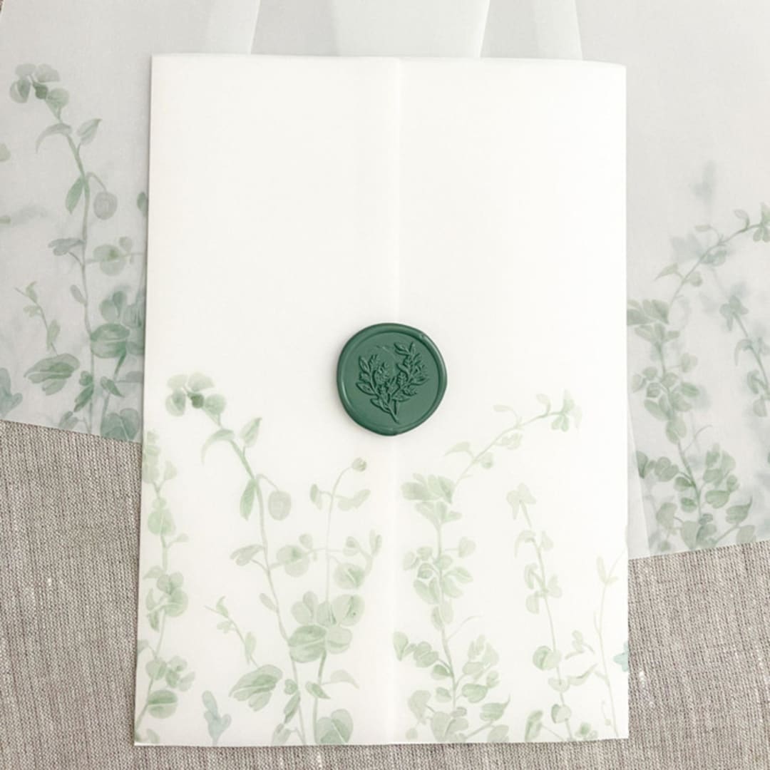 "Watercolor greenery vellum wraps for invitations | Set of 10" - Invitation Jackets and Overlays in green by Maria Ferrer G.