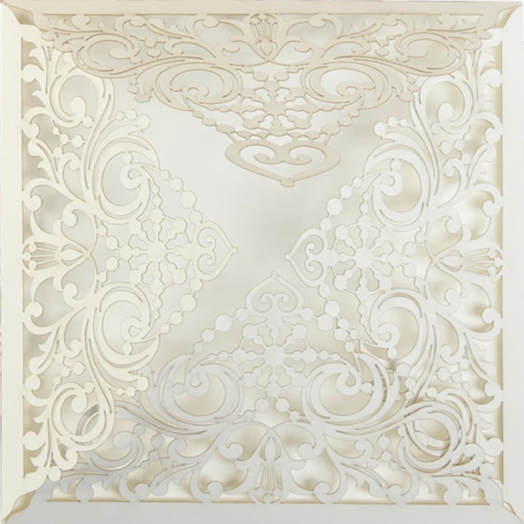 "Custom Lace Laser Cut Square Elegant Cover  | Set of 10 | Envelopes Included" - Invitation Jackets and Overlays in white by Self Stationery