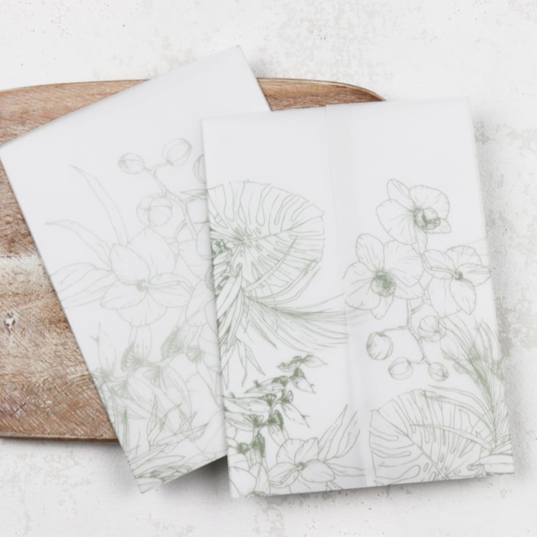 Green Monstera Orchid Sketch Vellum Jackets | Size 5x7 | Set of 25