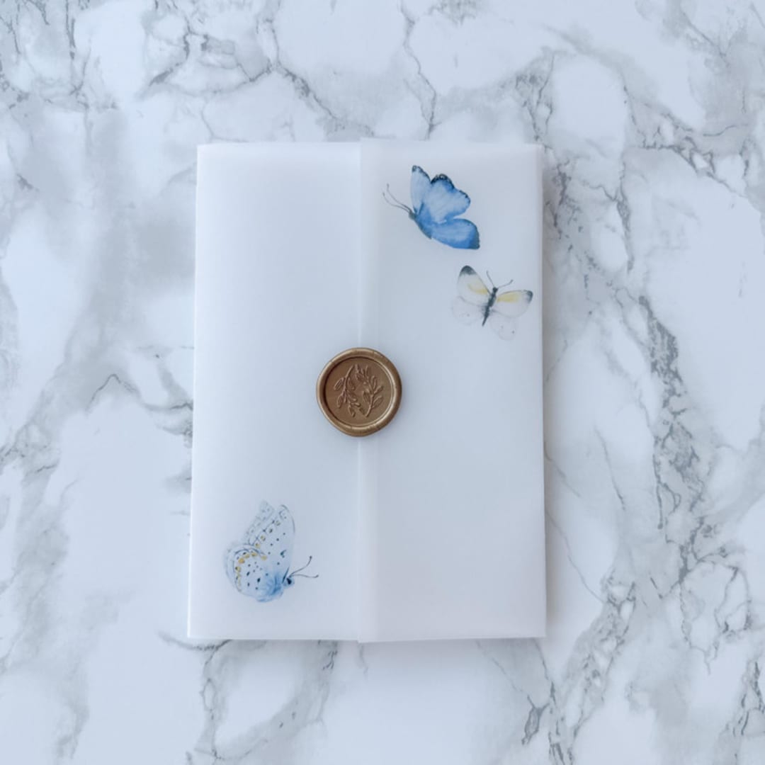 "Blue & Yellow Butterfly Vellum Jackets (10 pack)" - Invitation Jackets and Overlays in clear by Carley Zuercher