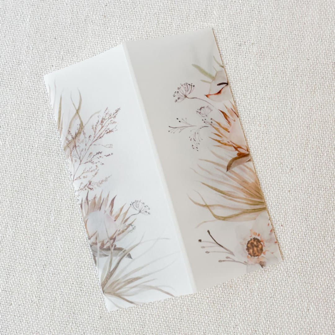"Neutral Boho Floral Vellum Jacket | Set of 10" - Invitation Jackets and Overlays in natural by Megan Tendler
