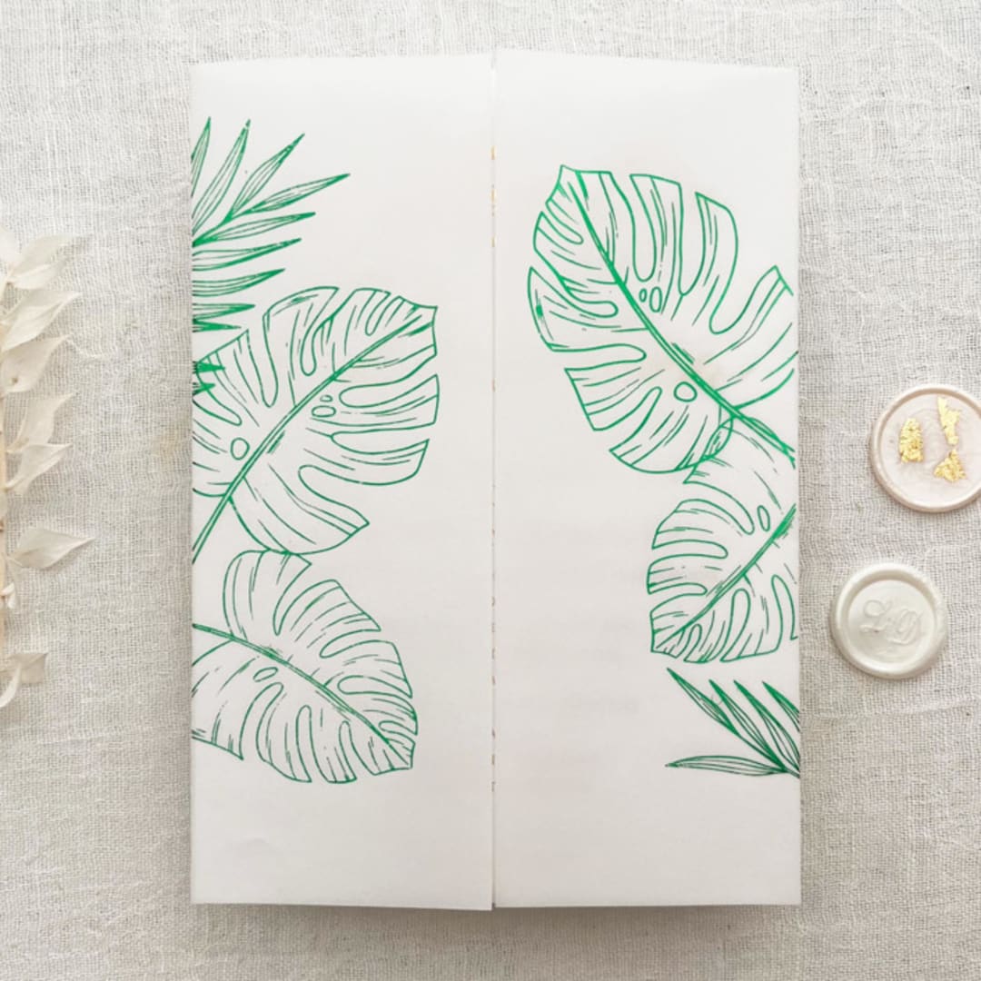 Green Foil, Tropical Real Greenery Vellum Wraps for 5x7 Card, Set of 10