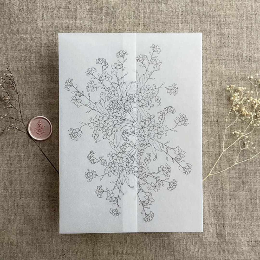 "Little meadow wildflowers printed vellum wrap for 5x7 card | pack of 10" - Invitation Jackets and Overlays in gray by Ivory Invitations