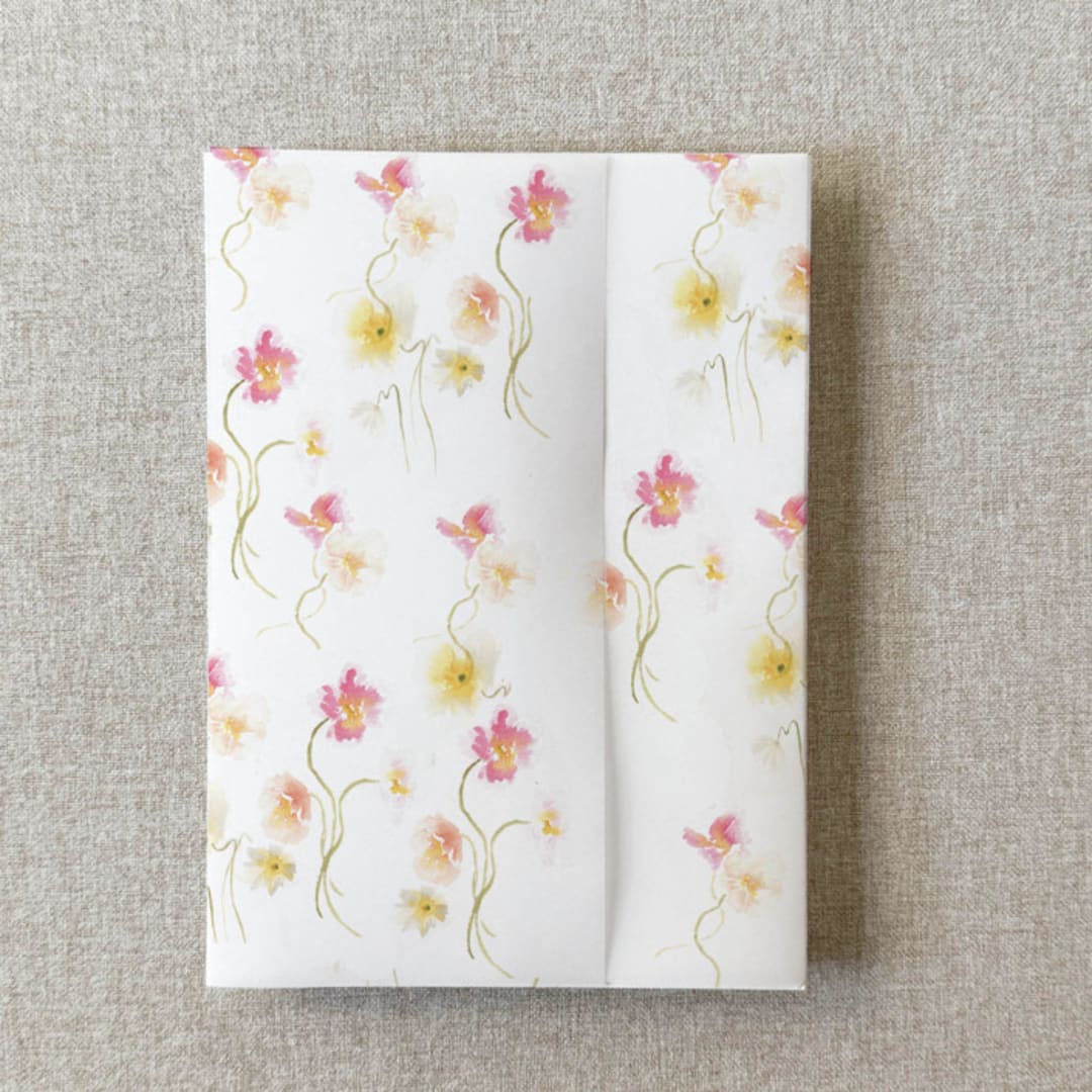 "Pink and Yellow Floral Vellum Jacket for Wedding Invitations | For Petite 4.25x6" Invitations | Set of 10" - Invitation Jackets and Overlays in multicolor by Cotton and Bow