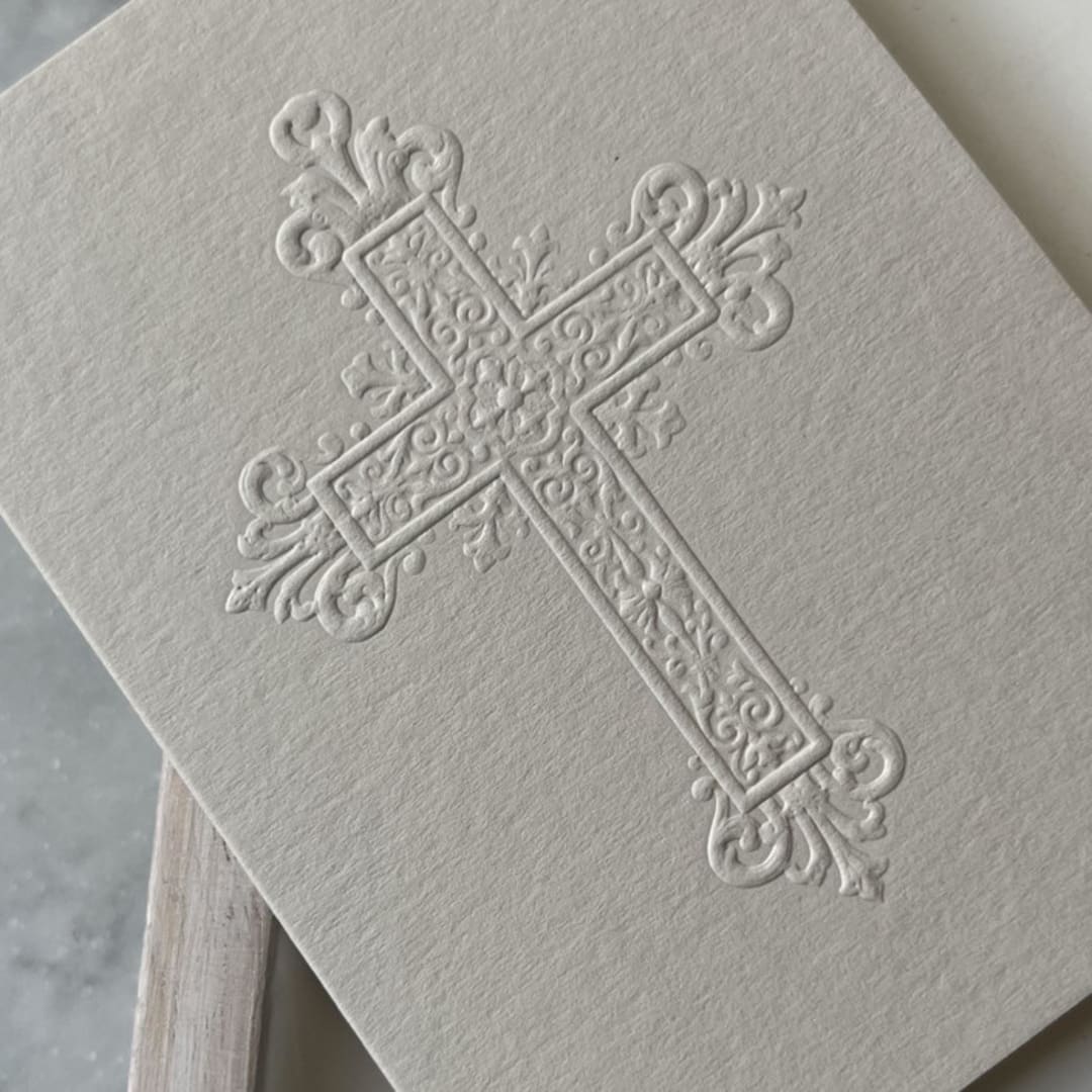 "Outer Program Cover with Sculpt Embossed Cross | Set of 50" - Invitation Jackets and Overlays in gray by Christopher Neubauer