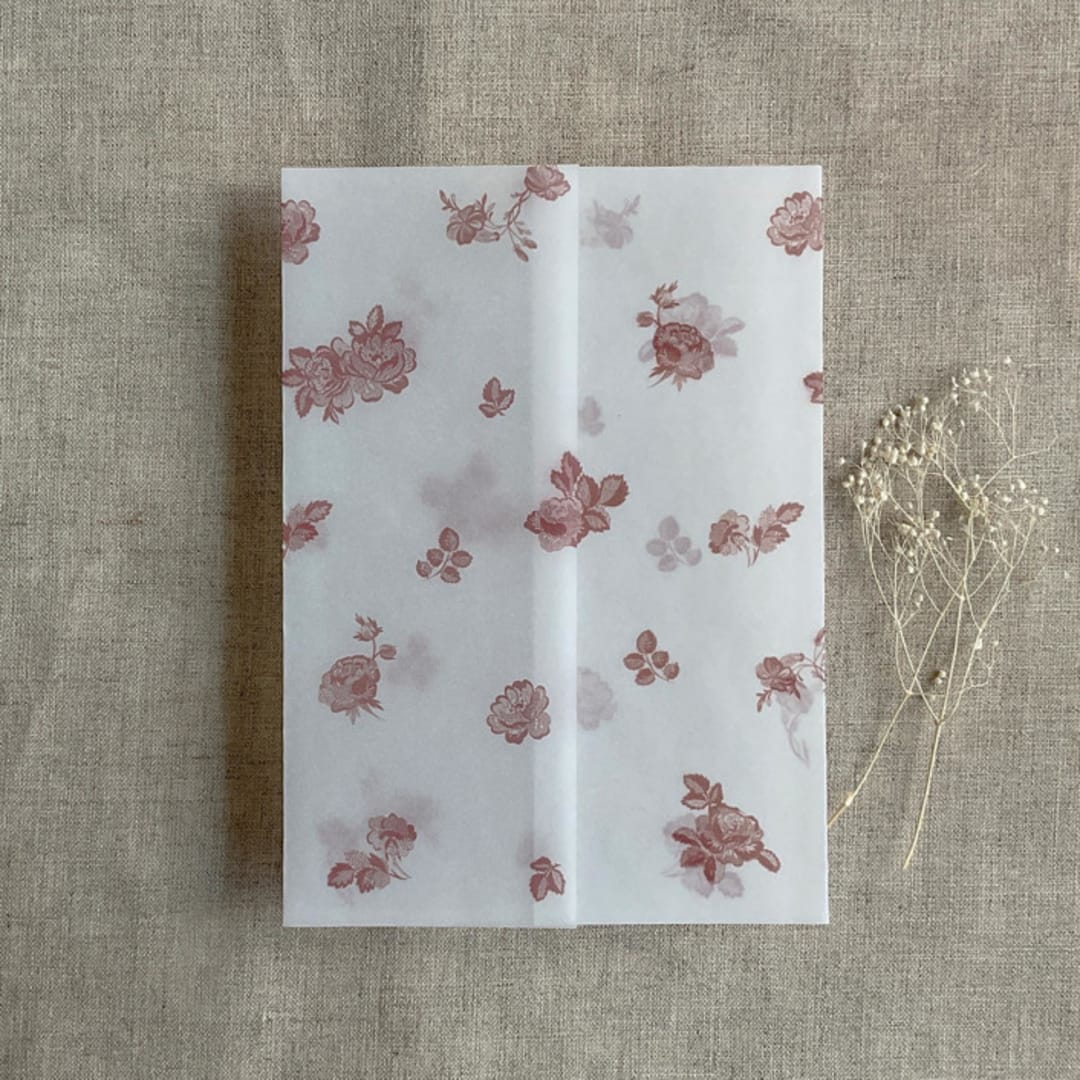 "Old rose French roses lace floral printed vellum wrap for 5x7 card | pack of 10" - Invitation Jackets and Overlays in pink by Ivory Invitations