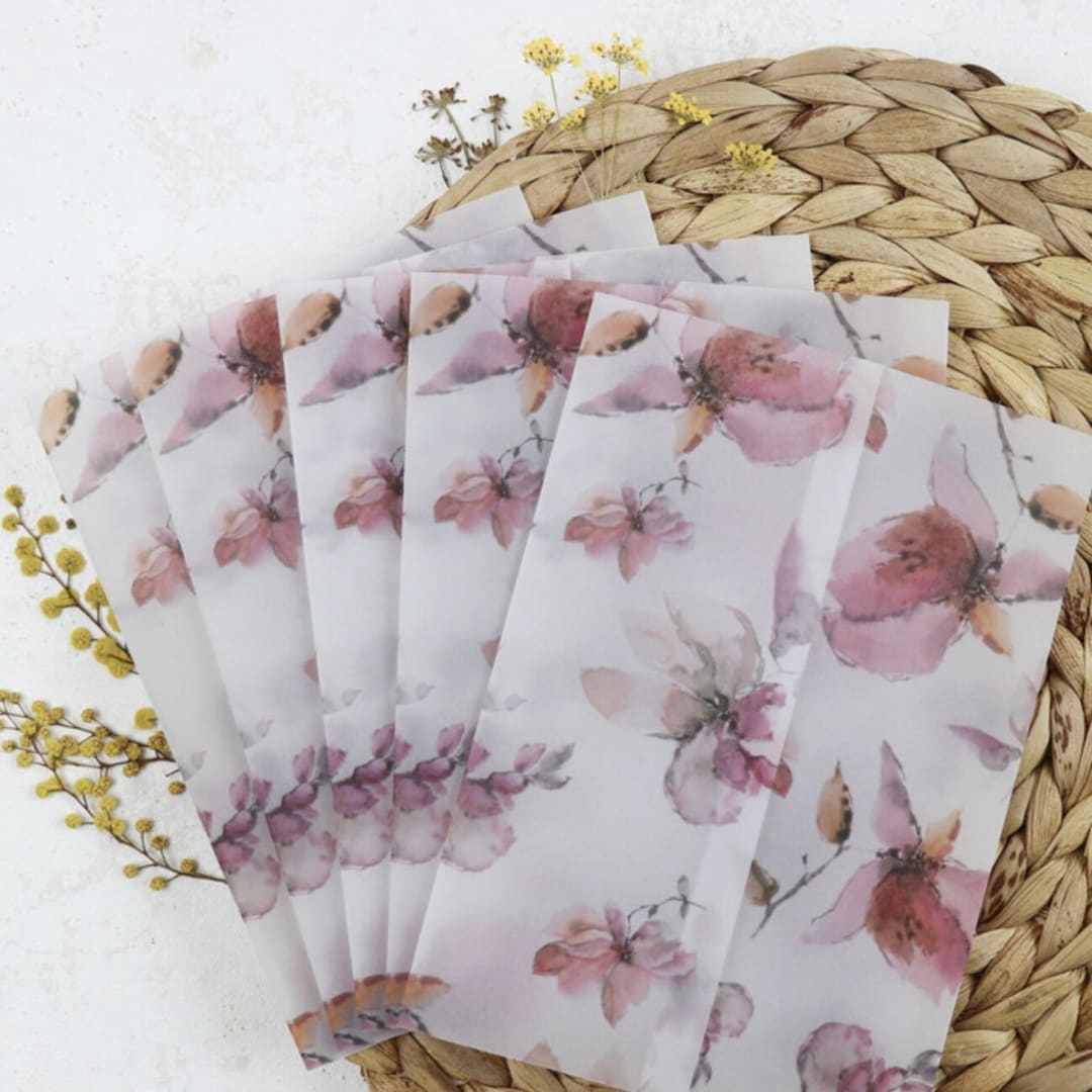 Pink Floral Wedding Vellum Jackets | Size 5x7 | Set of 25