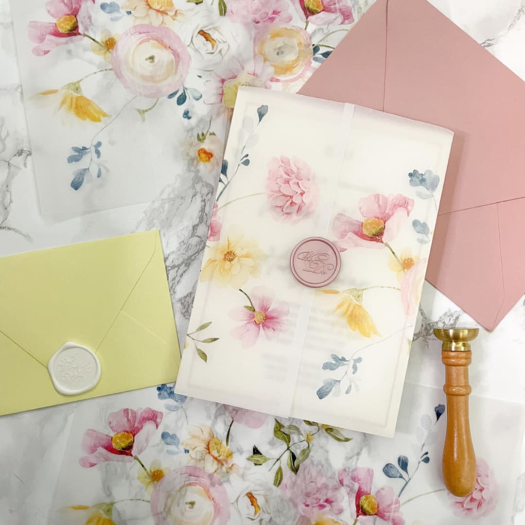 "Pink Poppy Floral Vellum Jacket (10 pack)" - Invitation Jackets and Overlays in clear by Carley Zuercher