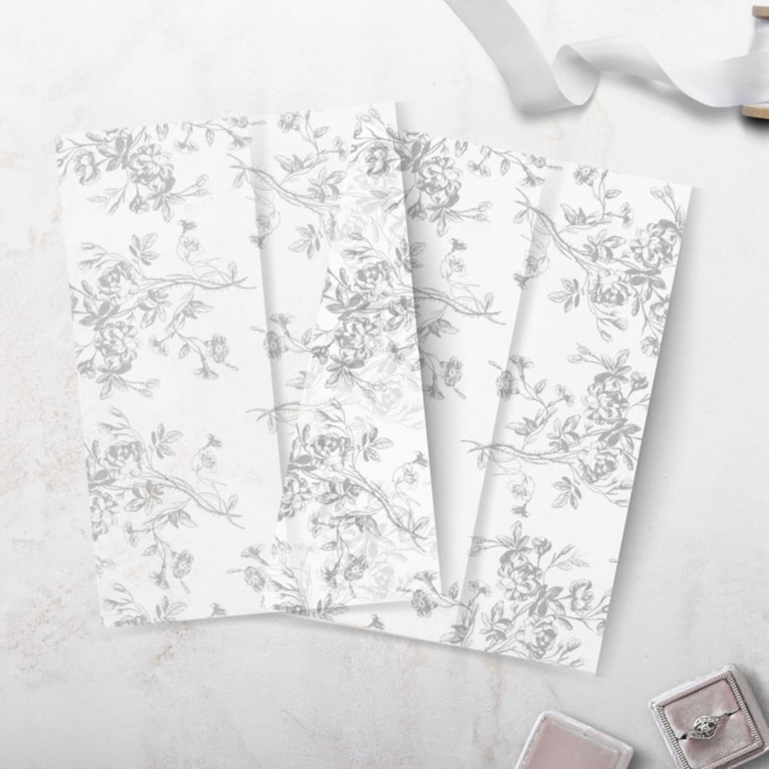 "Slate Gray Vellum Jacket with Floral Pattern for 5 x 7 Wedding Invitations" - Invitation Jackets and Overlays in gray by Caroline Russo