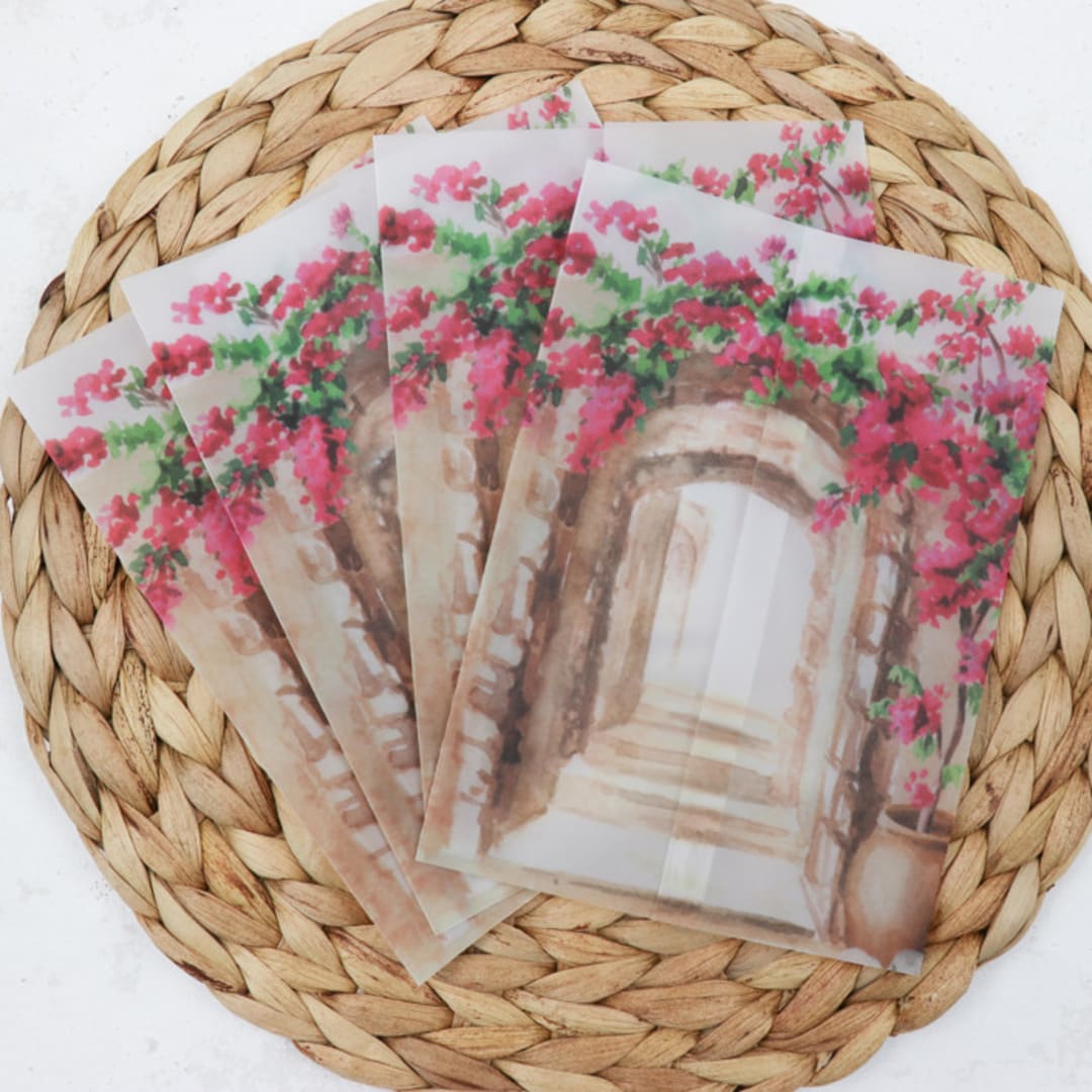 Pink Watercolor Bougainvillea Vellum Jackets | Size 5x7 | Set of 25