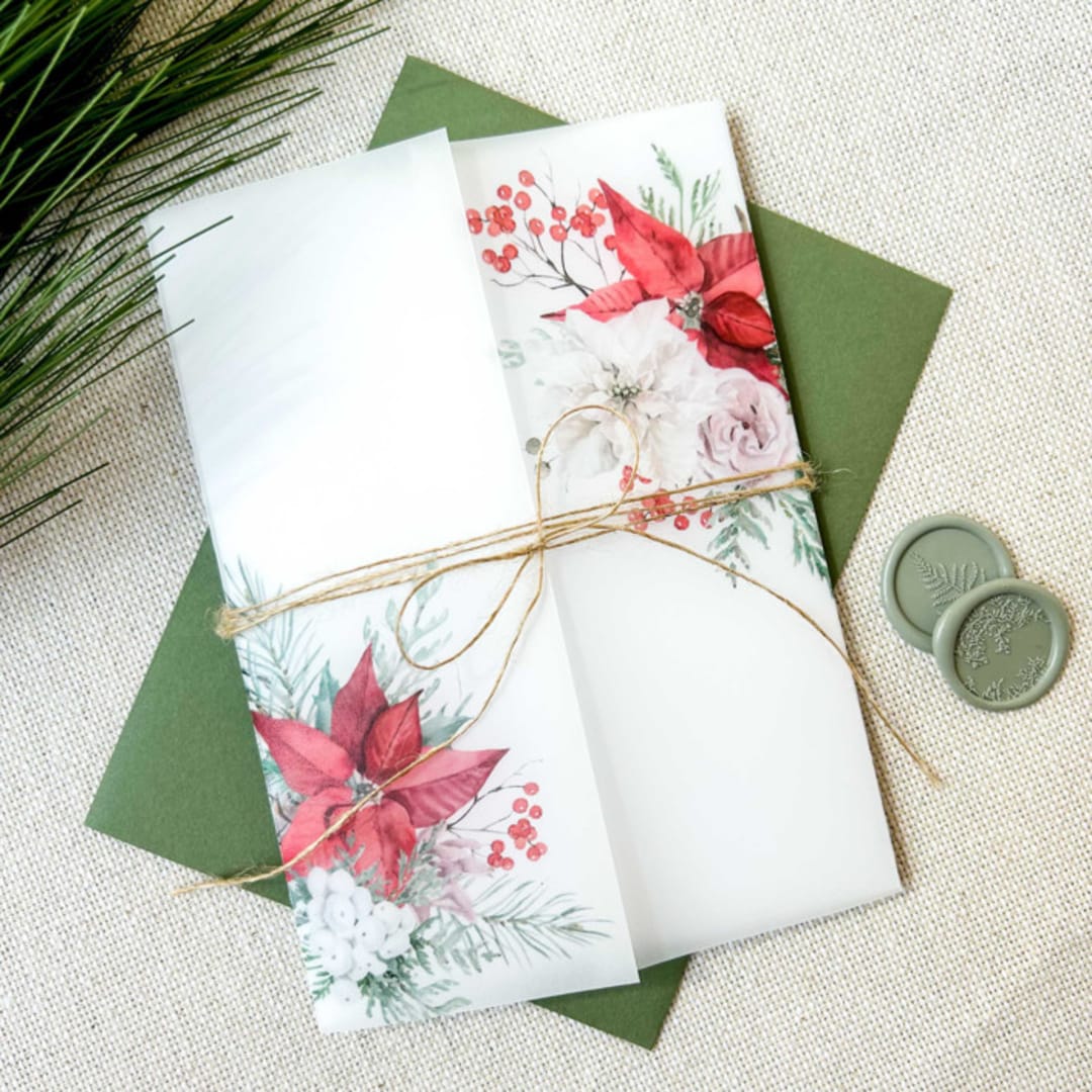 "Holiday Florals Vellum Jacket | Set of 10" - Invitation Jackets and Overlays in multicolorassorted-colors by Megan Tendler