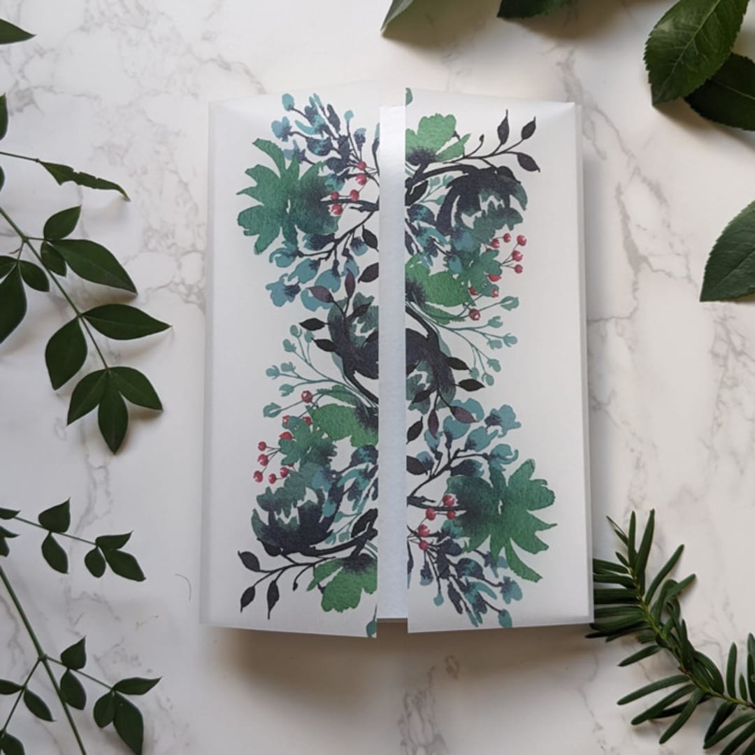 "Holiday Leaves Watercolor Vellum Wrap" - Invitation Jackets and Overlays in white by Campofiore Paper Studio