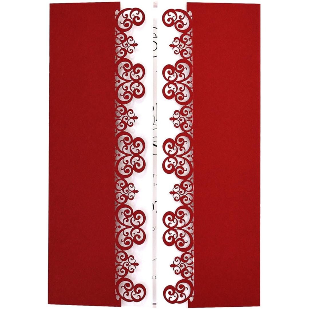 "Lace Laser Cut Gate Jacket for 5x7 inch Invitation | Set of 10 | Envelopes Included" - Invitation Jackets and Overlays in red by Self Stationery