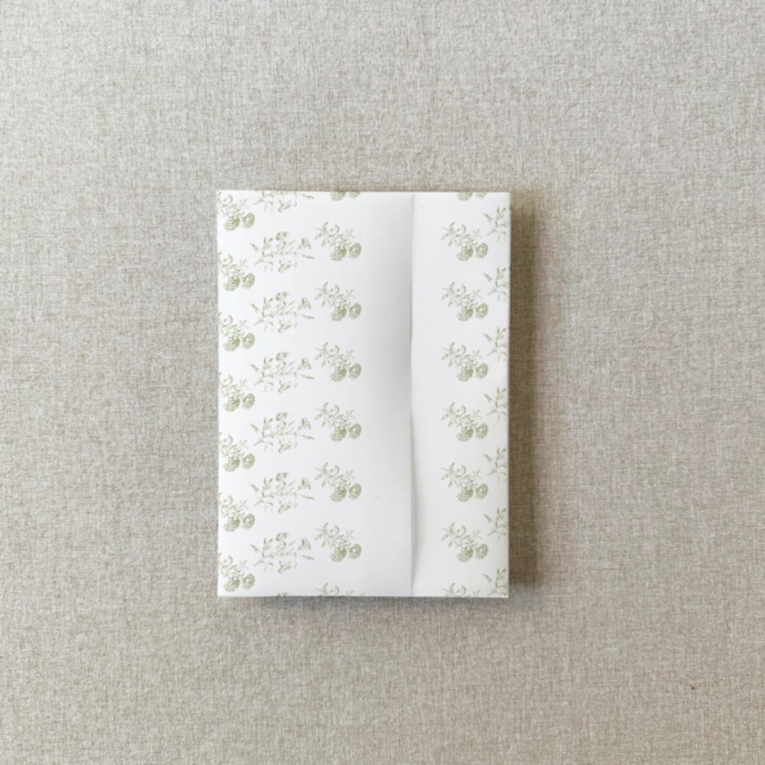 "Sage Green Floral Vellum Jacket for Wedding Invitations | For Petite 4.25x6" Invitations | Set of 10" - Invitation Jackets and Overlays in green by Cotton and Bow