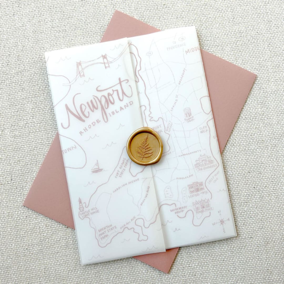 "Newport Wedding Map Vellum Jackets | Set of 10 | Pink & Neutral Color Options" - Invitation Jackets and Overlays in natural by Megan Tendler