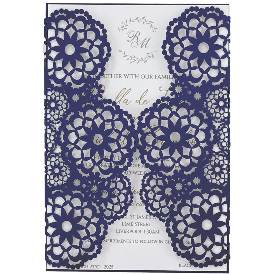 "Flower Lace Laser Cut Invitation Cover for 5x7 Card | Set of 10 | Envelopes Included" - Invitation Jackets and Overlays in blue by Self Stationery