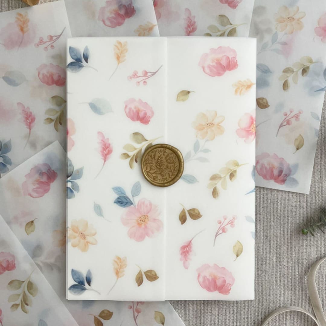 "Colorful watercolor florals vellum wrap for invitations | Set of 10" - Invitation Jackets and Overlays in multicolorassorted-colors by Maria Ferrer G.
