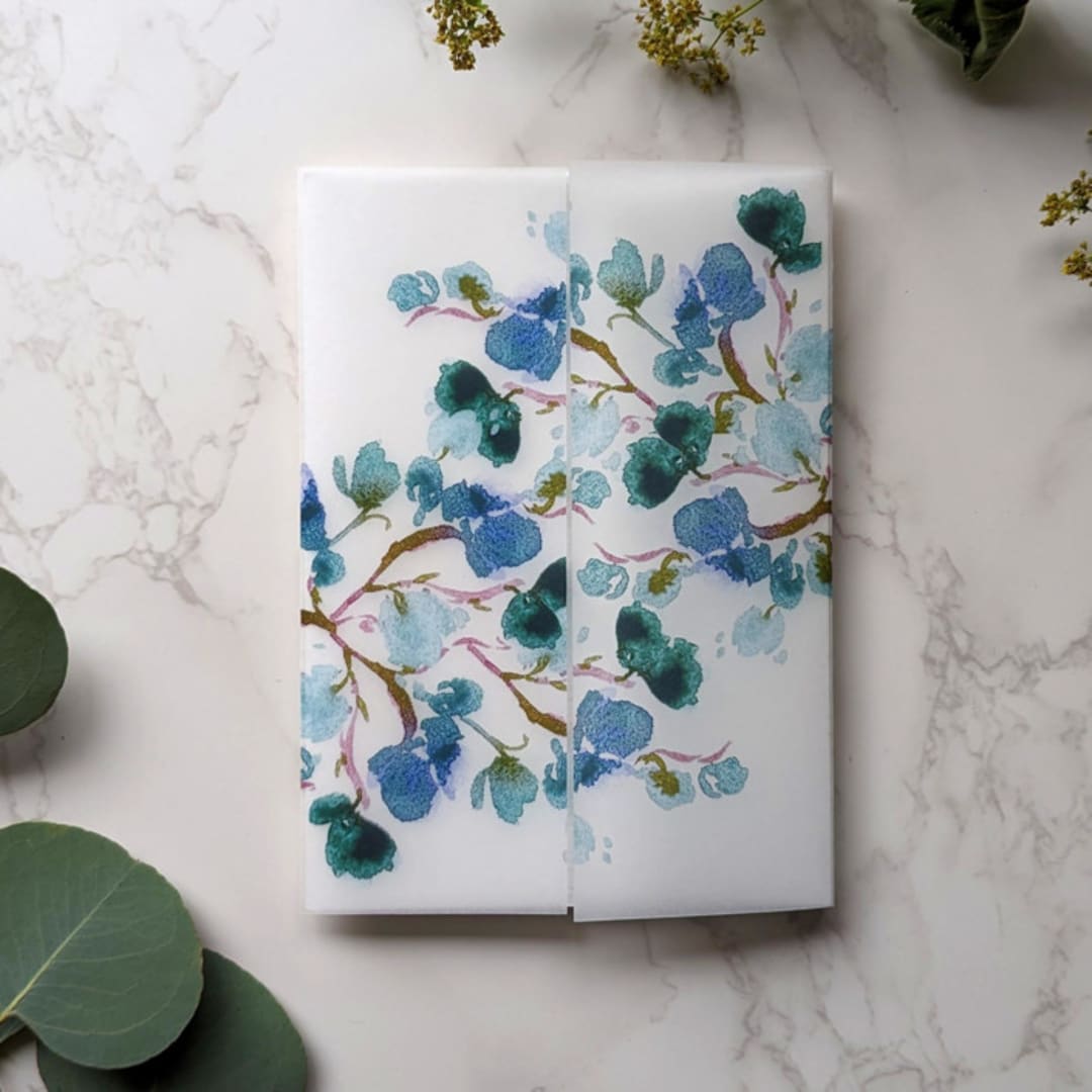 "Sweet Pea Watercolor Vellum Wrap | Set of 10" - Invitation Jackets and Overlays in clear by Campofiore Paper Studio
