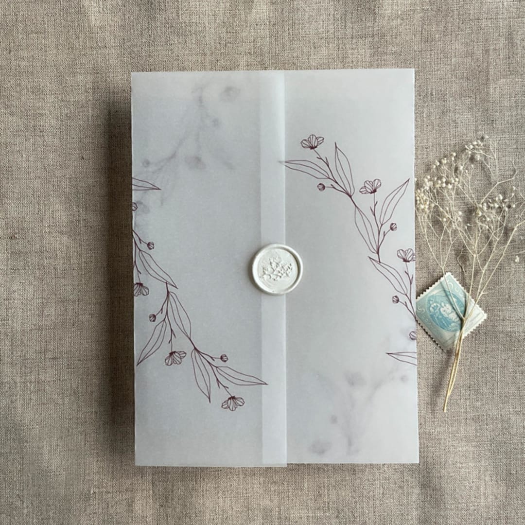 "Jessica minimalist merlot vellum wraps for 5x7 card | pack of 10" - Invitation Jackets and Overlays in purple by Ivory Invitations