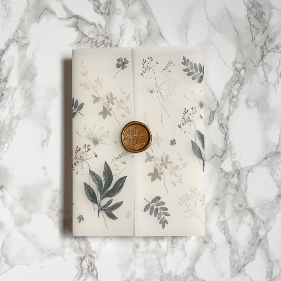 "Greenery and Simple Wildflower Vellum (10 Pack)" - Invitation Jackets and Overlays in clear by Carley Zuercher