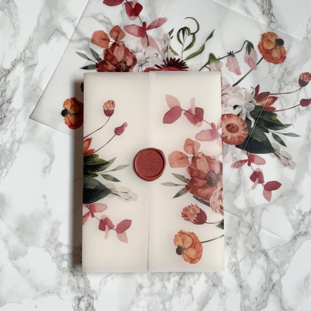 "Fall Floral Vellum Jacket for Wedding Invitation (10 Pack)" - Invitation Jackets and Overlays in clear by Carley Zuercher