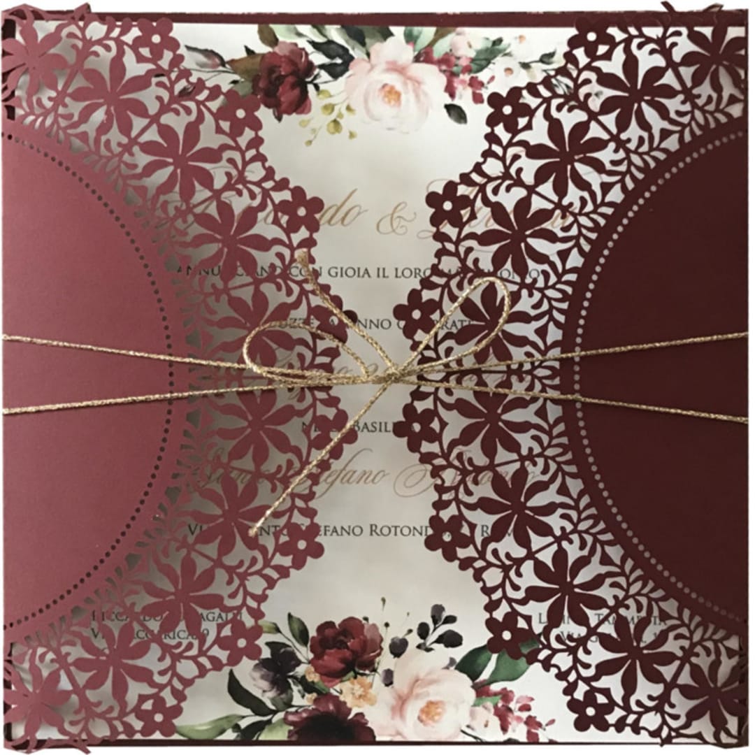 "Custom Floral Laser Cut Jackets | Set of 10 | Envelopes Included" - Invitation Jackets and Overlays in red by Self Stationery